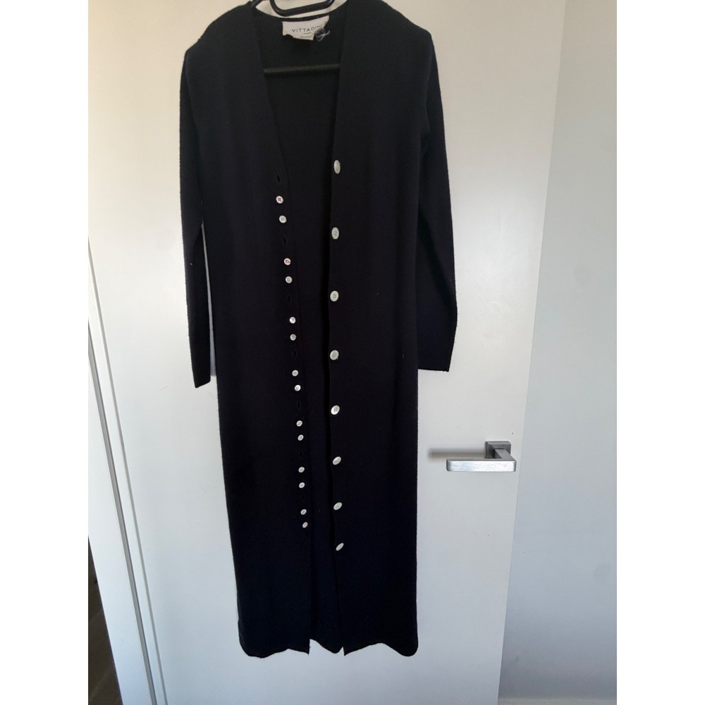Vintage Vittadini Sport Navy Wool Blend Maxi Duster Cardigan Long Sweater Small
